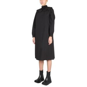 RAF SIMONS Women's Long Sleeve Midi Dress with Scalloped Collar Women BLACK